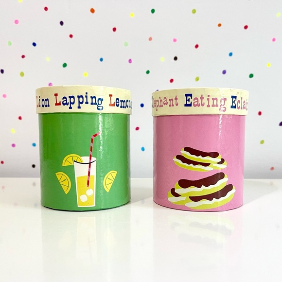 Lion Lapping Lemonade and Elephant Eating Eclairs Ceramic Tumbler Set - Picture 4 of 7